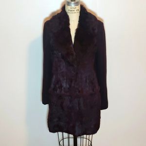 Nanette Lepore fur sweater coat Medium burgundy.